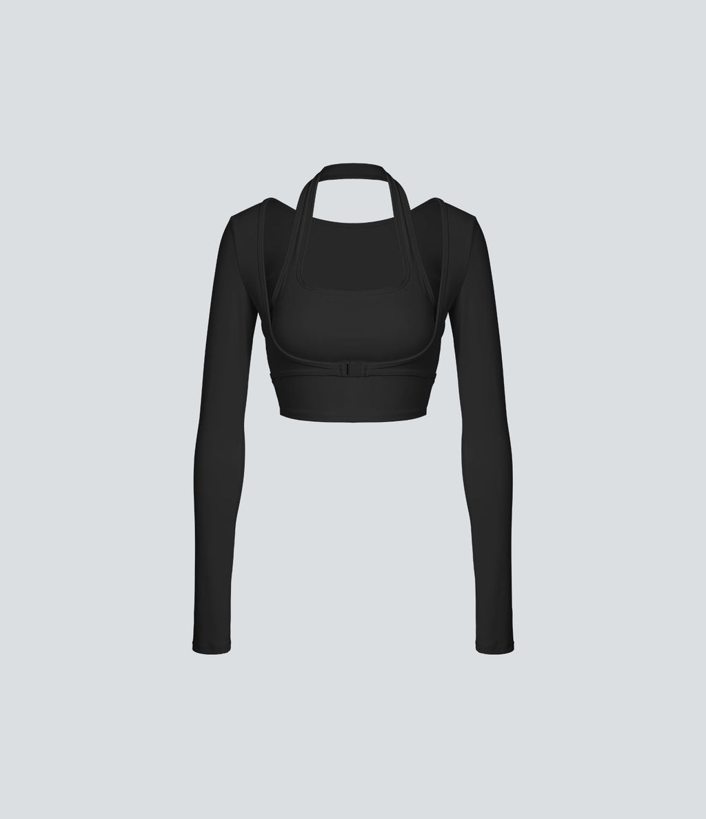 Softlyzero™ Plush Top Sport Yoga Manches Longues Trou pour le Pouce Dos Nu Col Halter