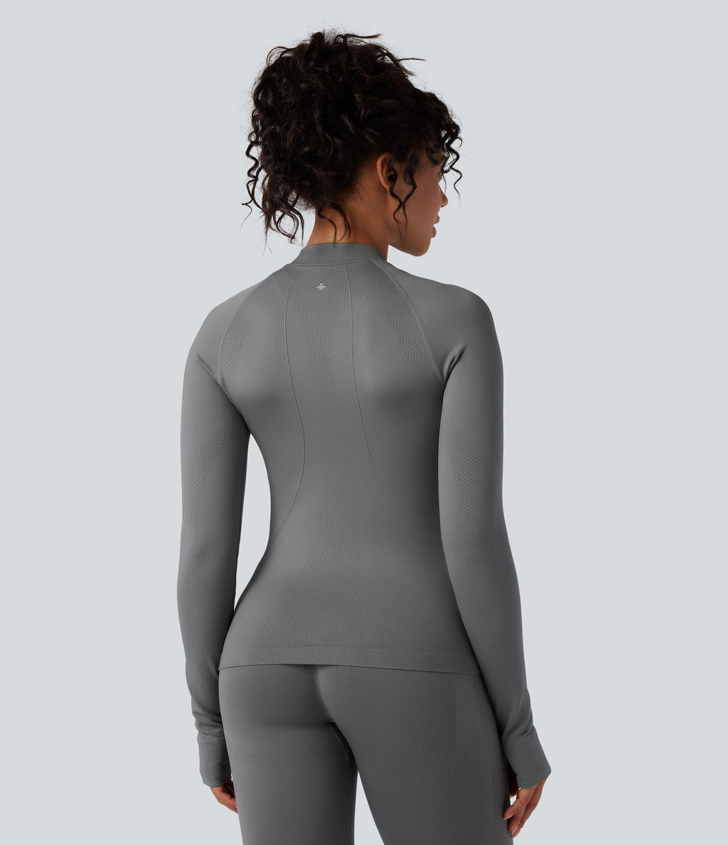 Veste de yoga Seamless Flow à fermeture éclair, manches longues et trous pour les pouces