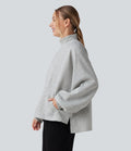 Sweat-shirt col montant à manches longues ourlet asymétrique avec poche