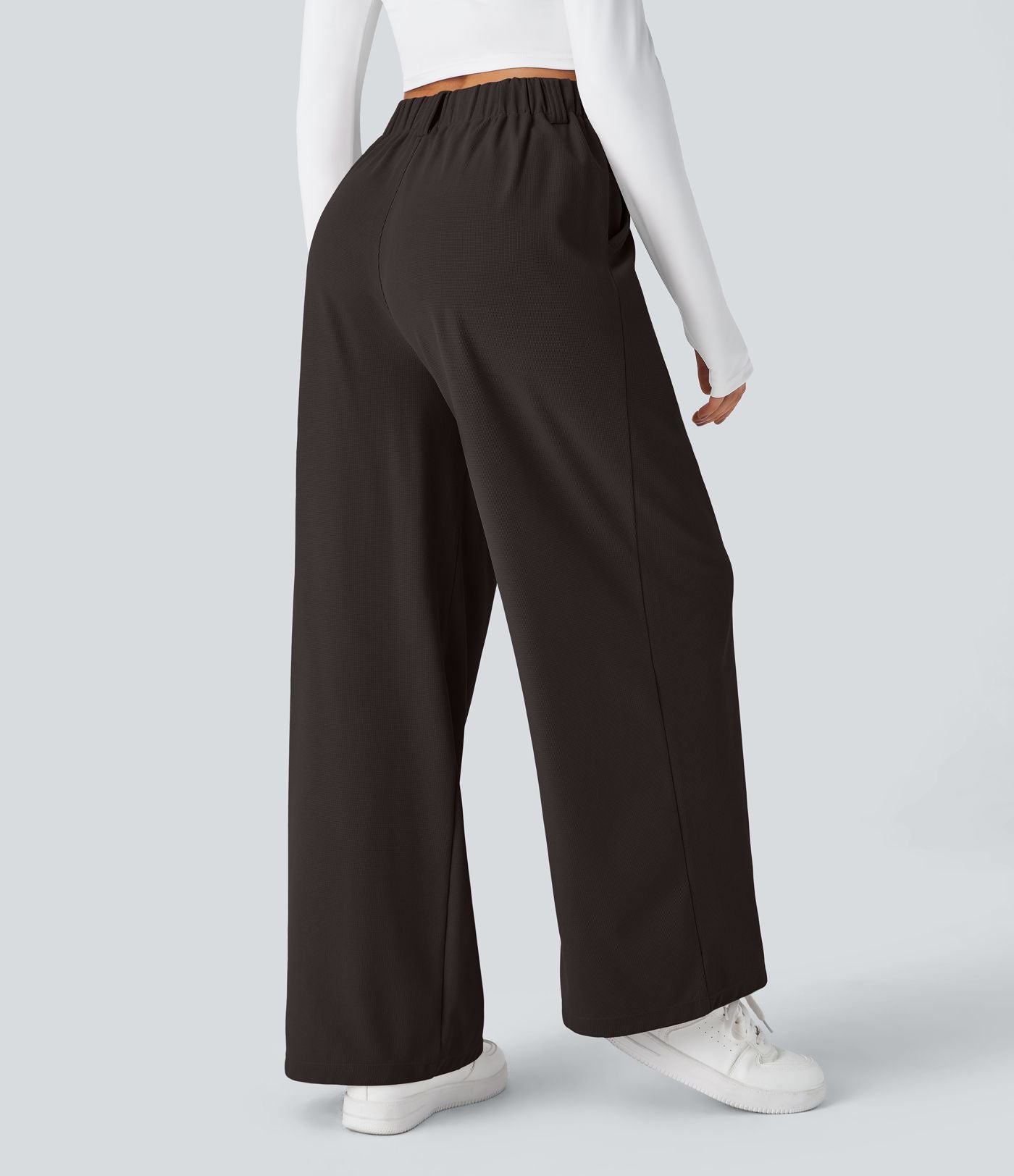 Pantalon Tailleur Large Fluide Halara Flex™ Gaufré Taille Haute Poches Latérales