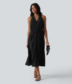 Robe midi décontractée col V avec poches