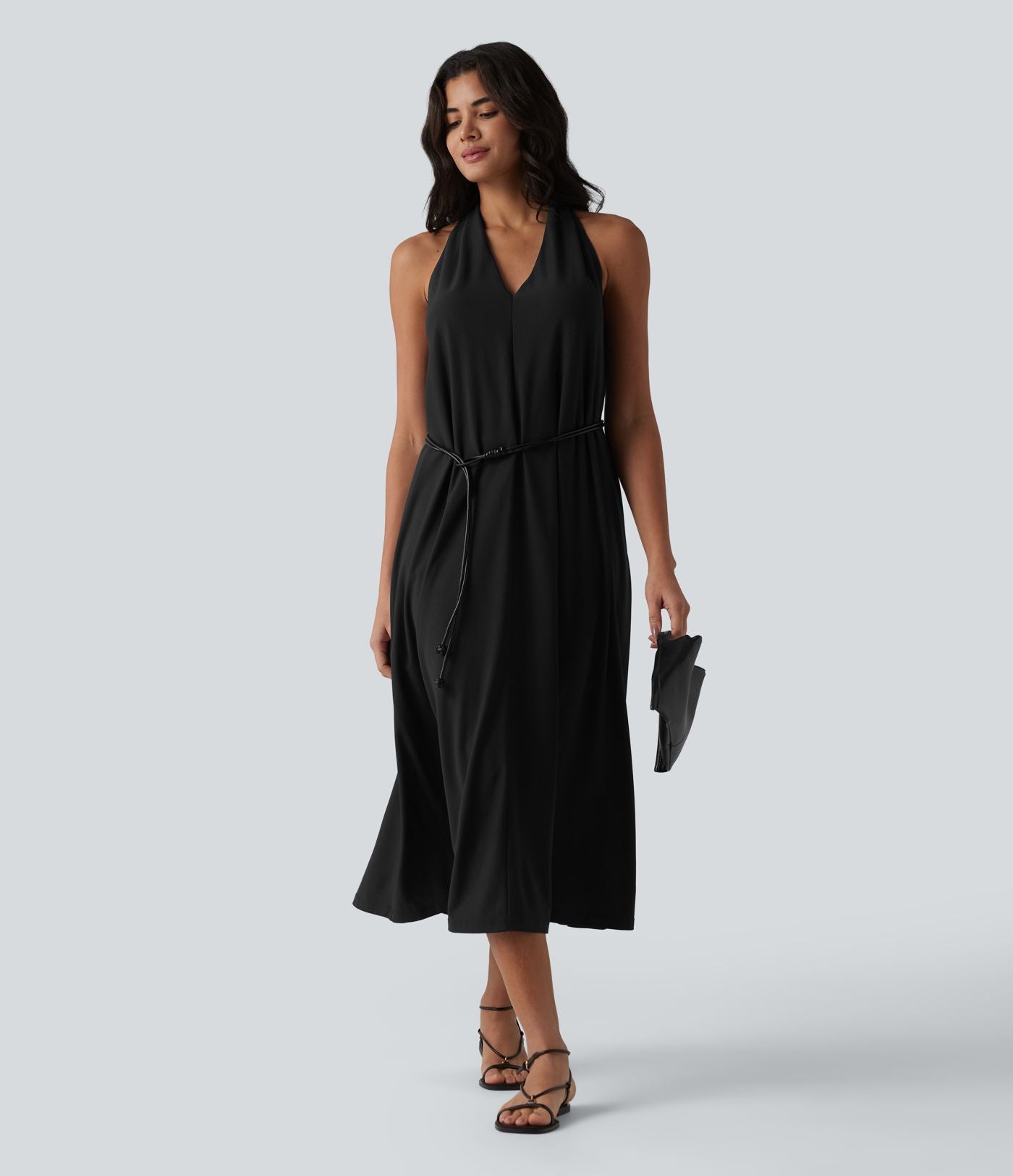 Robe midi décontractée col V avec poches