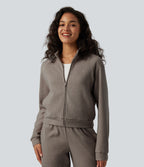 Veste casual côtelée à col montant, manches longues et fermeture zippée avec poches