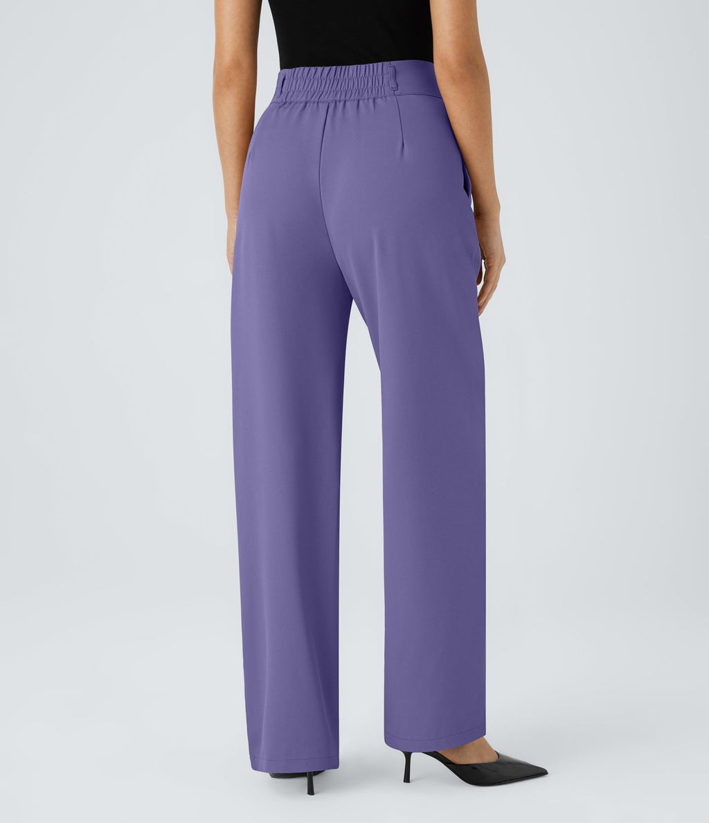 Pantalon de travail Halara Flex™ droit froncé avec poche zippée, taille haute