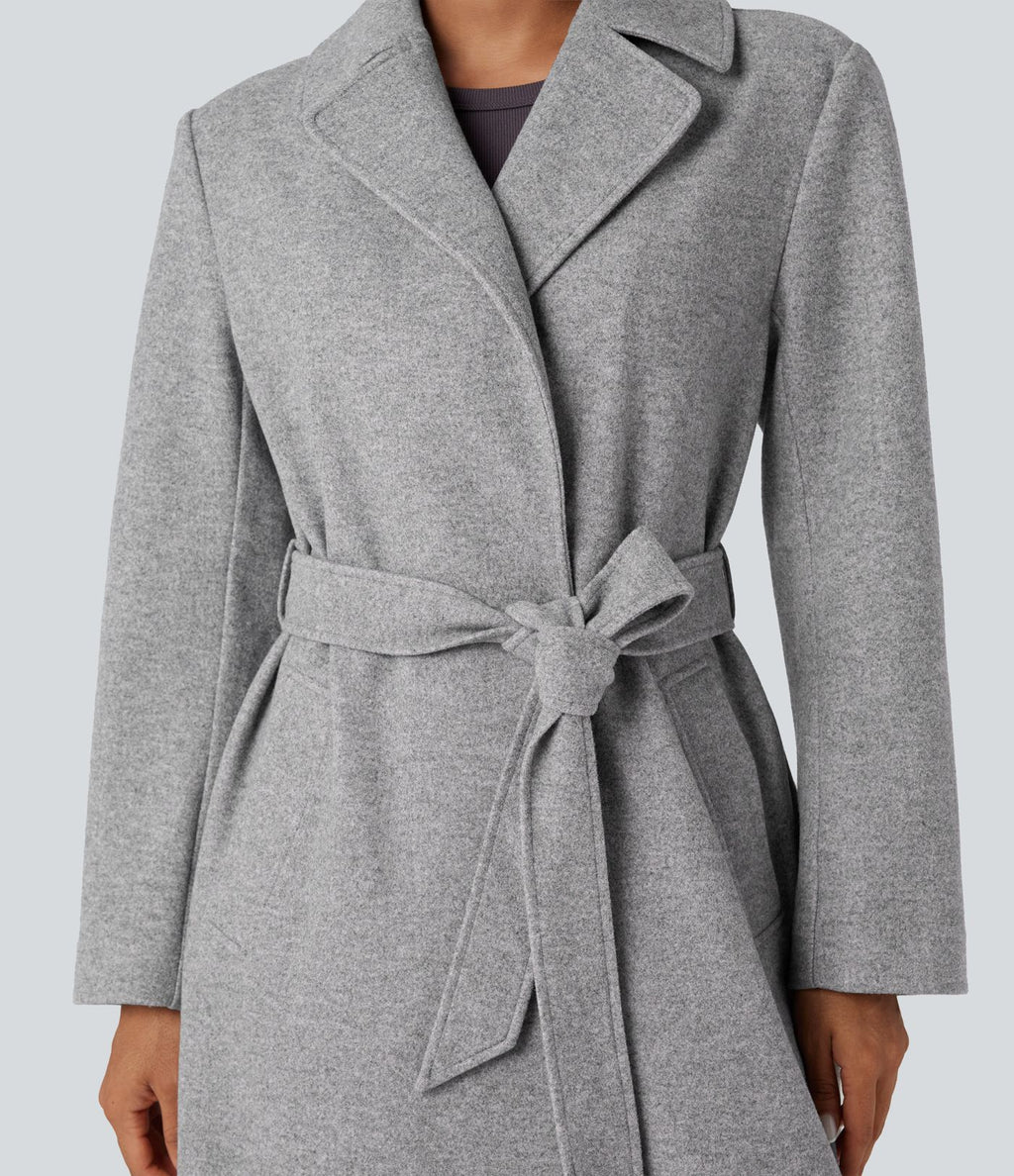 Manteau polaire long ceinturé manches longues avec poches