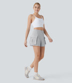 Short sweat de yoga cargo taille haute à poches rabattues