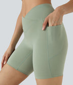 Softlyzero™ Short 17,5cm Yoga Taille Haute Crossover avec Poches Latérales