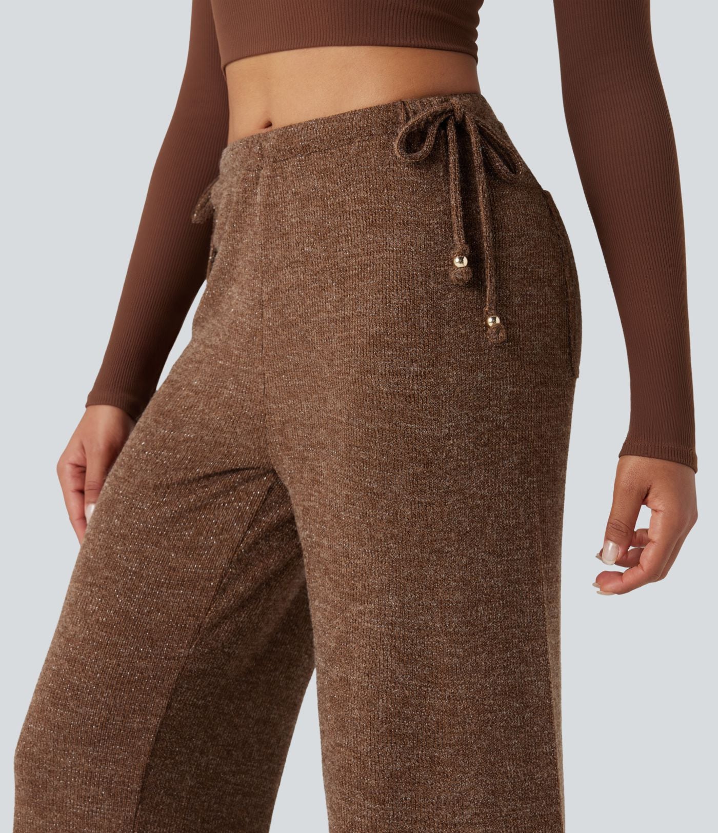 Pantalon large tricot effet sparkle avec poches