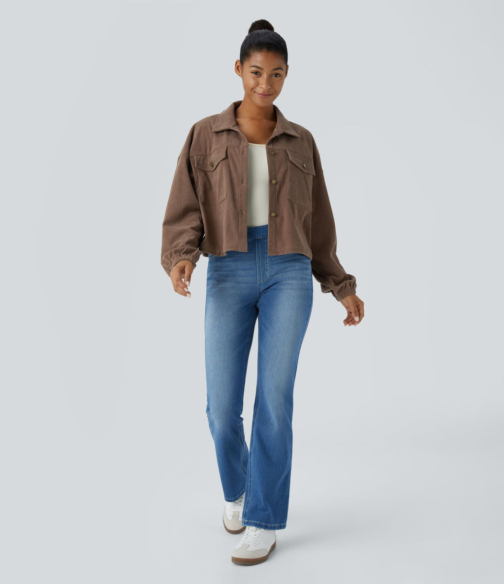 Veste décontractée en velours côtelé à col, boutonnage, manches longues et poches poitrine