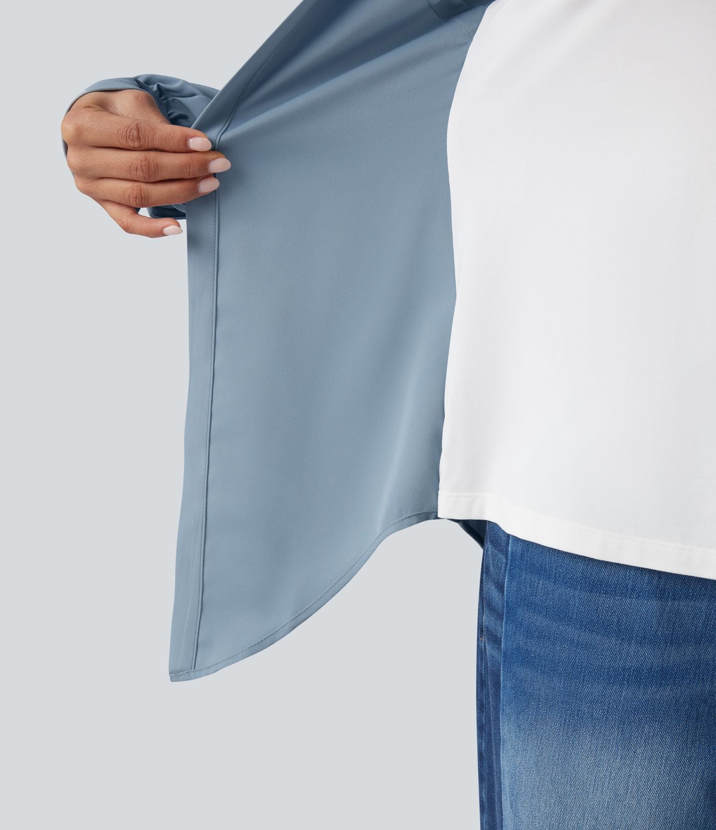 Chemise 2-en-1 défroissage facile, détail croisé, ourlet arrondi et color block