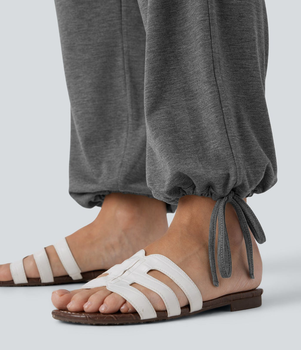 Pantalon de jogging décontracté à taille haute croisée avec poches latérales et cordon de serrage