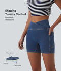 Short denim skinny décontracté Halara Flex™ croisé gainant taille haute 12,5 cm avec poches