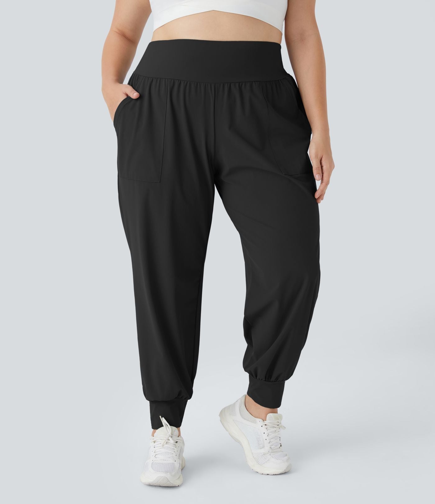 Jogging Yoga Grande Taille Taille Haute avec Poches Latérales Unies