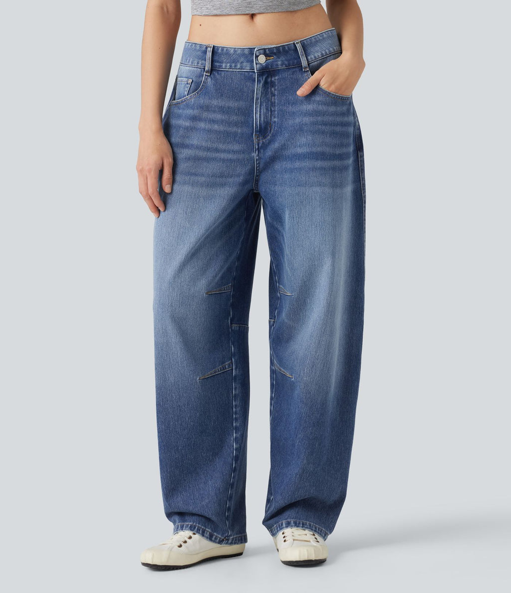Halara Flex™ Jean barrel casual taille basse avec poches