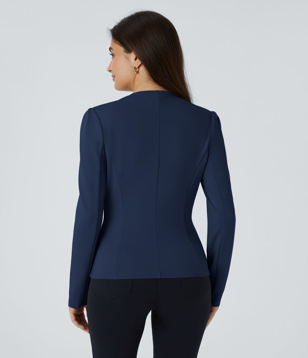 Blazer tailleur ajusté à col rond, manches longues avec boutons décoratifs