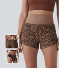 Short de running 2-en-1 taille haute imprimé léopard 7,5 cm avec poche