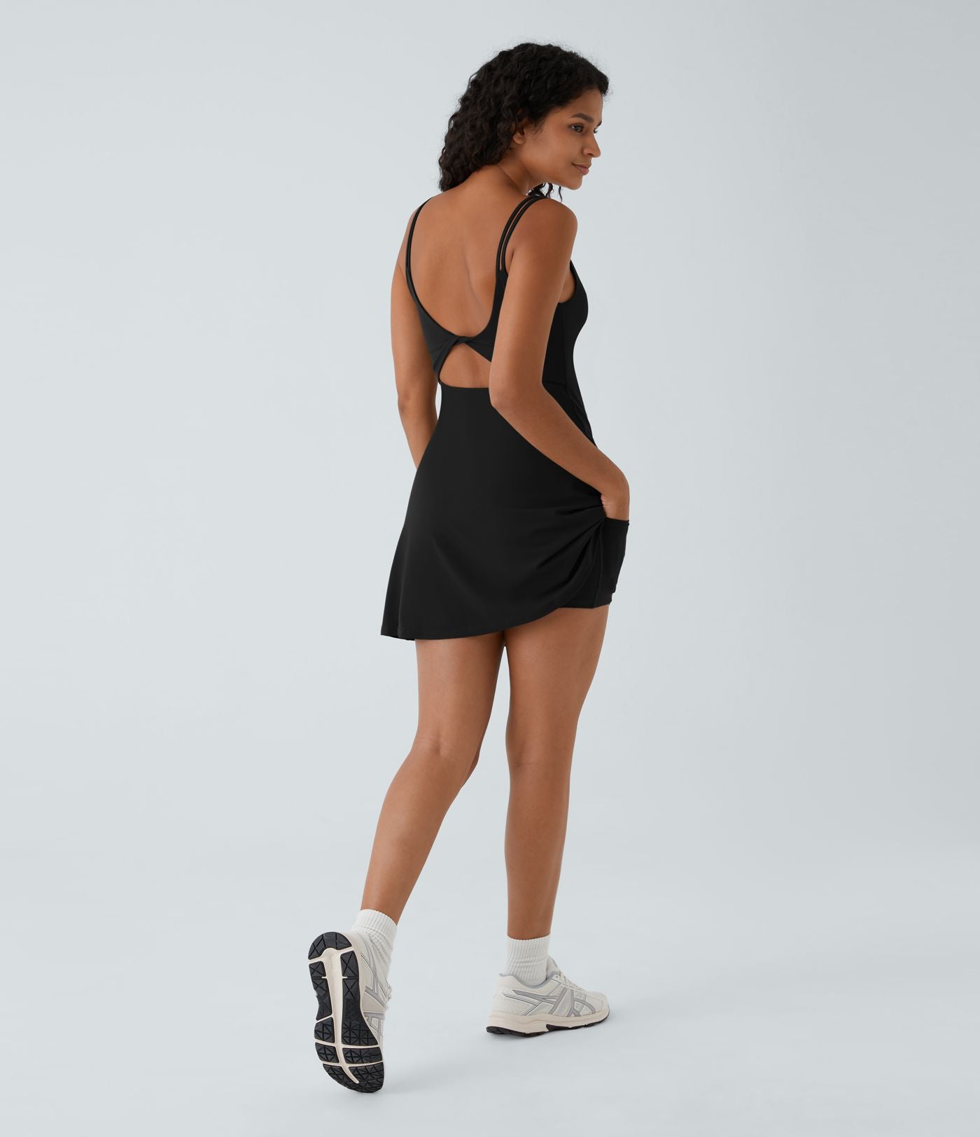 Robe de sport danse 2-pièces SoftlyZero™ Plush double bretelles caraco avec poche A-D