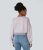 Sweat-shirt décontracté ample à col rond, épaules tombantes et manches évasées plissées