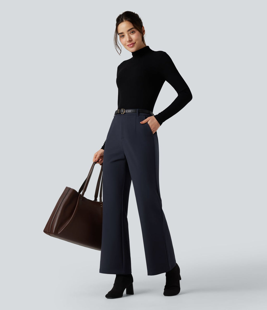 Pantalon tailleur évasé taille haute avec poches