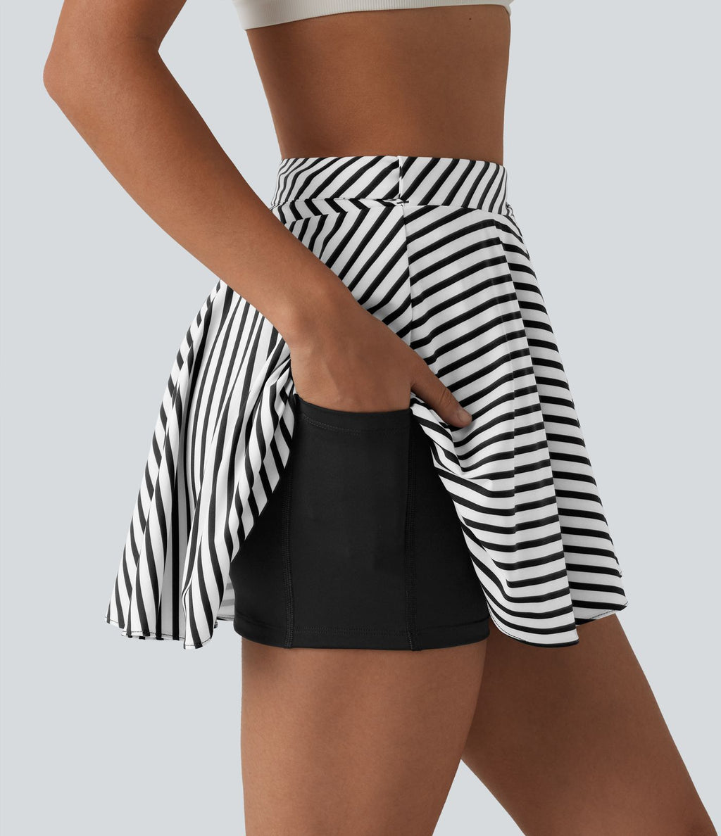 Jupe tennis mini fluide 2-en-1 taille haute imprimé léopard avec liens latéraux et poche
