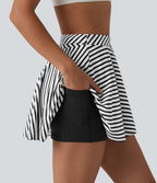 Jupe tennis mini fluide 2-en-1 taille haute imprimé léopard avec liens latéraux et poche