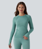 OneForm Seamless Flow Top de sport yoga à col rond, manches longues raglan avec passants pouces