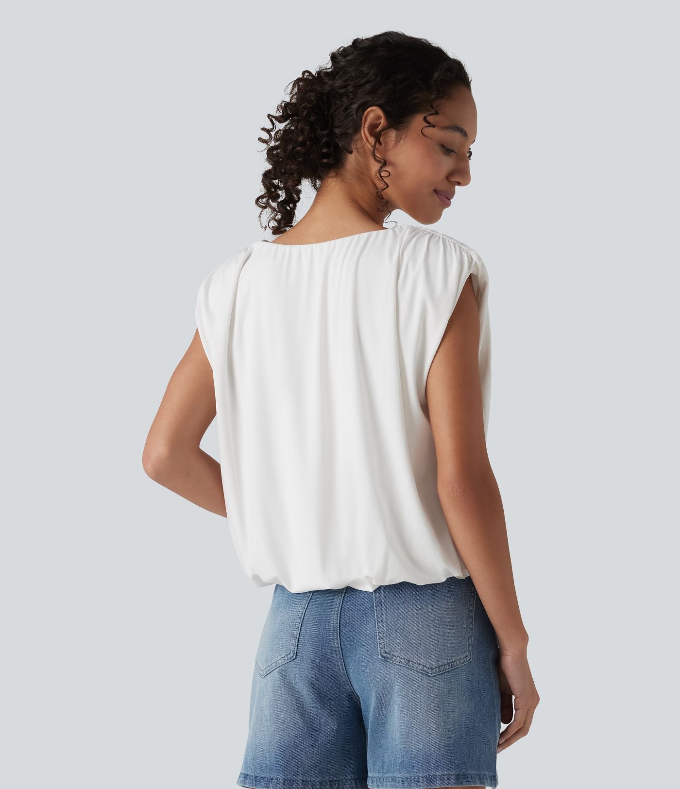 Top casual col V sans manches