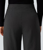Pantalon tailleur rayé coupe droite taille haute avec poches