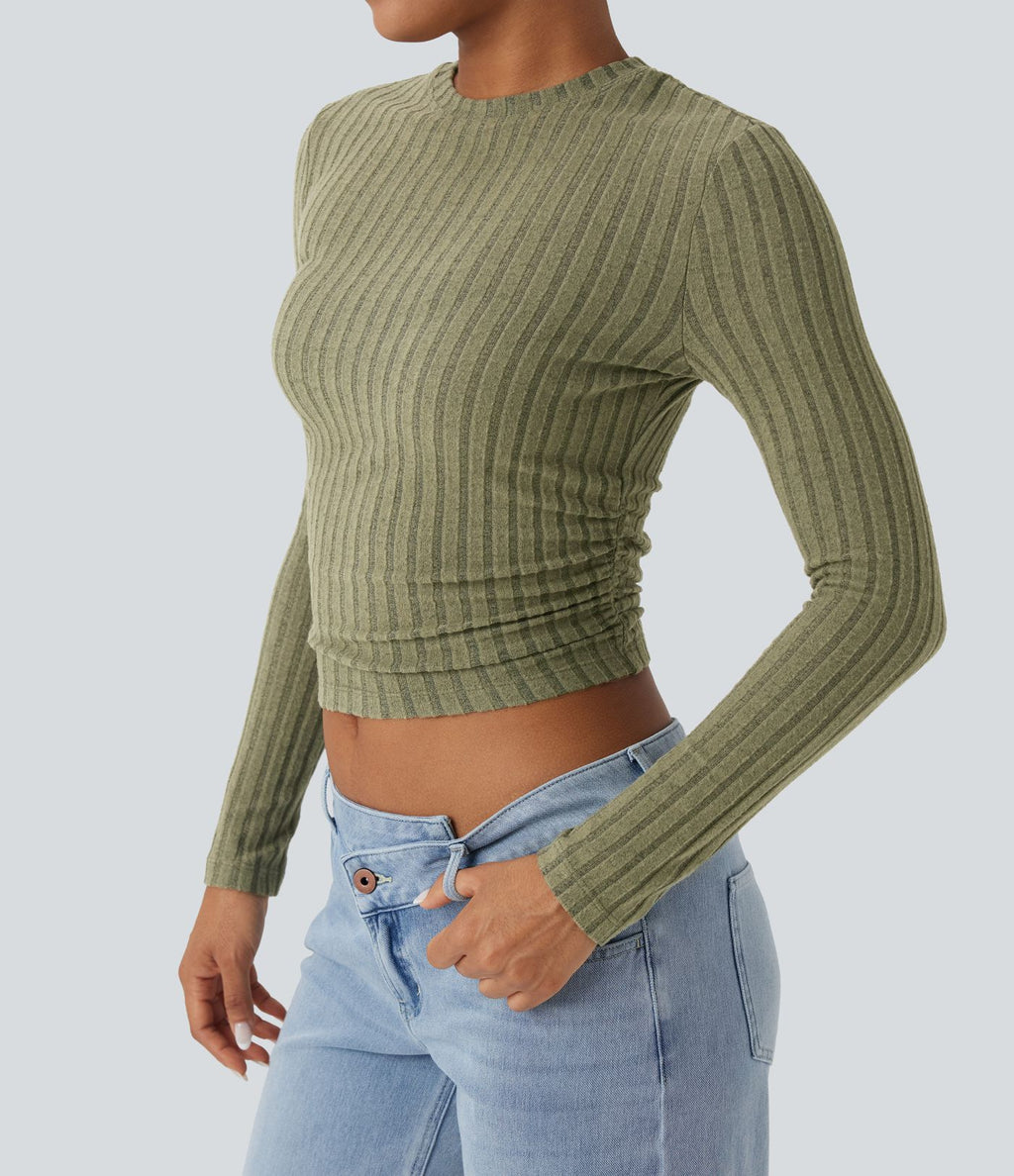 Haut casual crop tricot côtelé manches longues