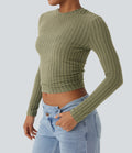 Haut casual crop tricot côtelé manches longues