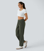 Pantalon en velours côtelé décontracté taille moyenne avec poches latérales