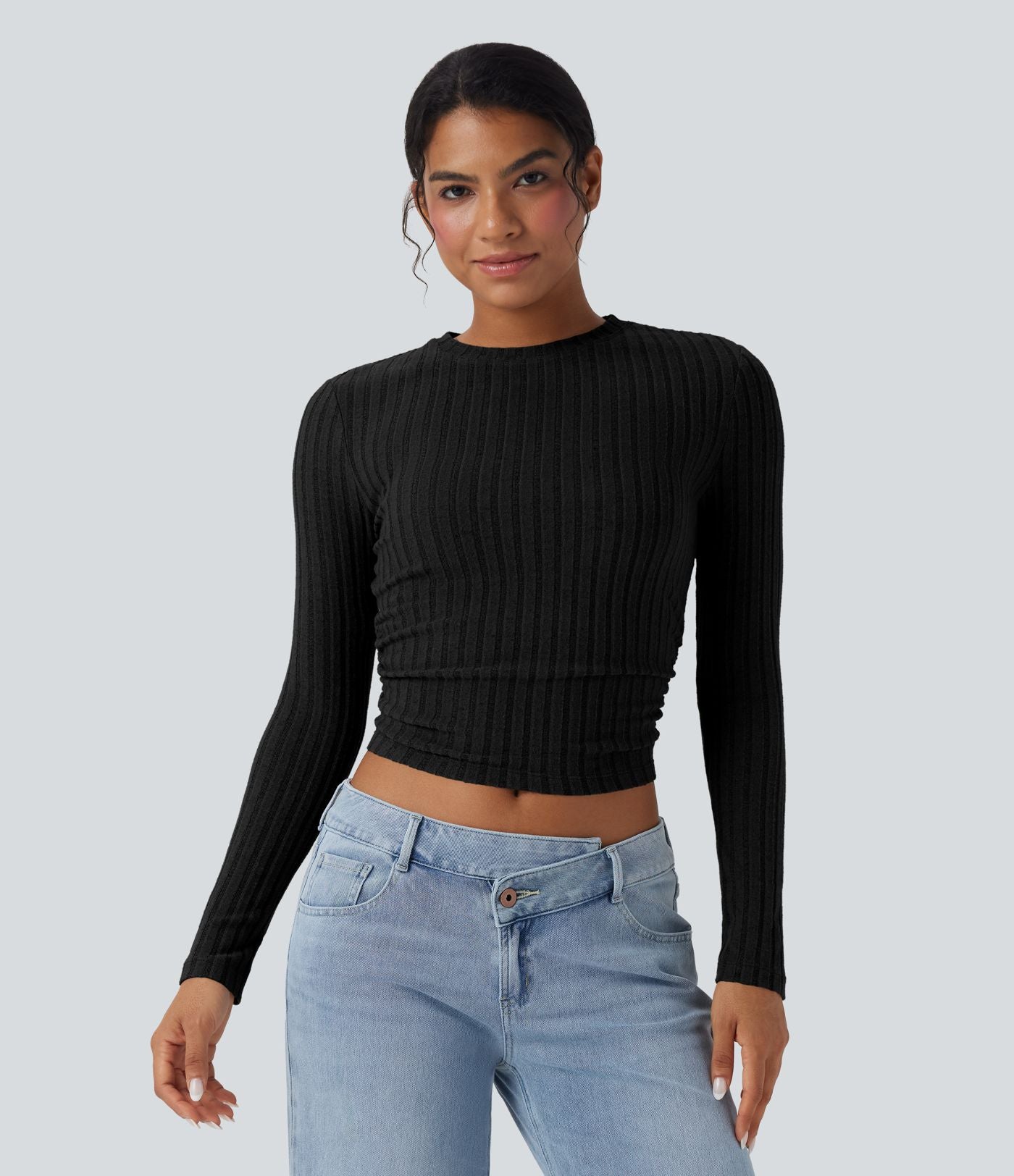 Haut casual crop tricot côtelé manches longues