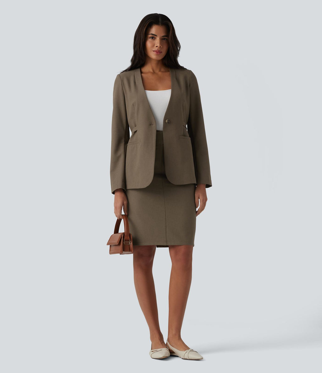 Blazer buerau manches longues en mélange de lin avec poches