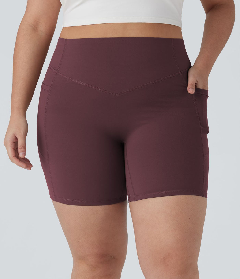Short cycliste 17,5 cm d'entraînement gainant galbant taille haute grande taille avec effet scrunch et poches Halara UltraSculpt™
