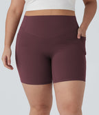 Short cycliste 17,5 cm d'entraînement gainant galbant taille haute grande taille avec effet scrunch et poches Halara UltraSculpt™