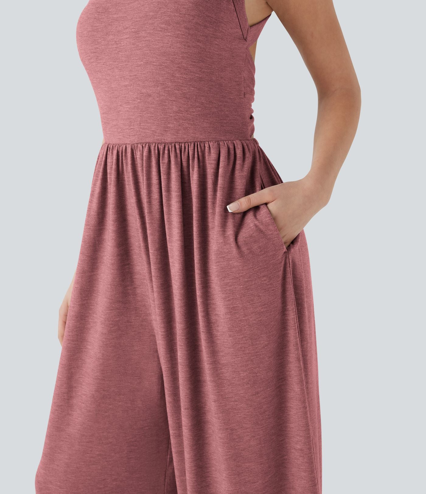 Combinaison décontractée dos nu torsadée large fluide avec brassière intégrée et poches - Easy Peasy Edition
