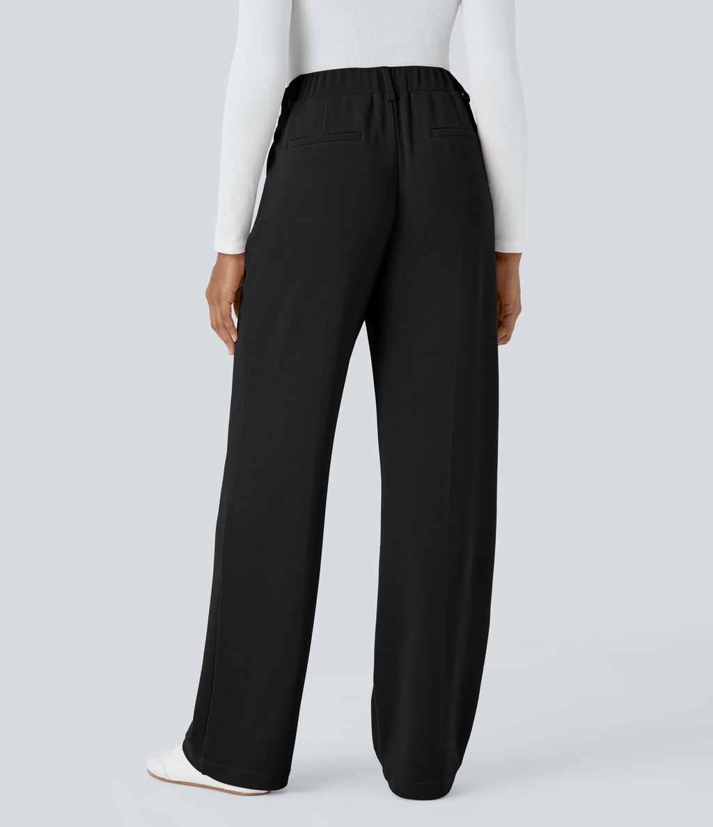 HalaraFlex™ Pantalon Tailleur taille haute en tissu gaufré avec poches latérales