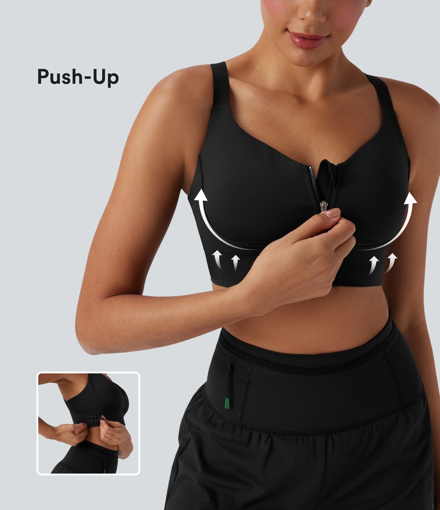 Brassière de sport course SpeedWave™ soutien intermédiaire push-up zip boucle réglable séchage rapide bonnets A-C