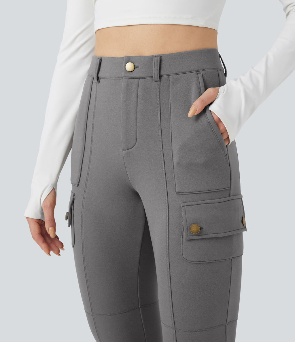 Pantalon cargo de randonnée ajusté polaire taille haute avec poches