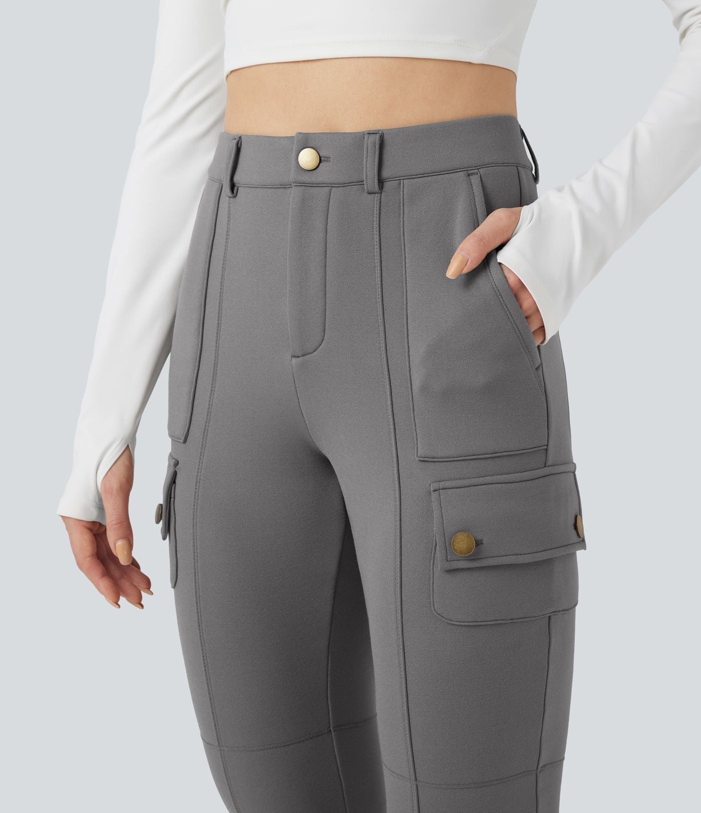 Pantalon cargo de randonnée ajusté polaire taille haute avec poches