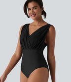 Maillot de bain une pièce col V sans manches ventre plat soutien-gorge intégré