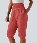Jogging yoga corsaire chiné taille haute à fronces avec poches