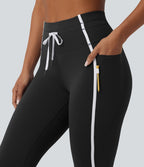 Legging de yoga 7/8 ventre plat taille haute avec cordon de serrage rayé color block et poches