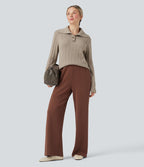 Pull laine mélangée col tailleur manches longues torsadé coupe décontractée