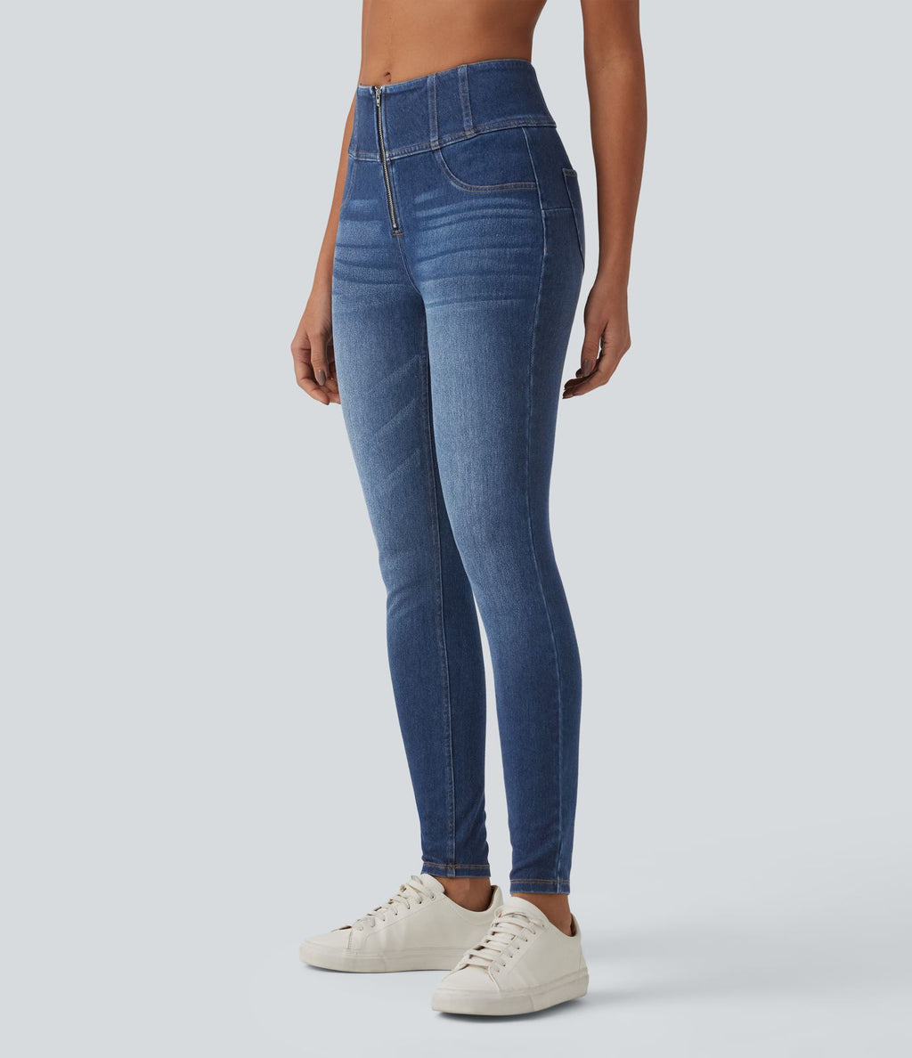 Jean Halara Flex™ skinny décontracté taille mi-haute zippé, effet ventre plat, avec poches