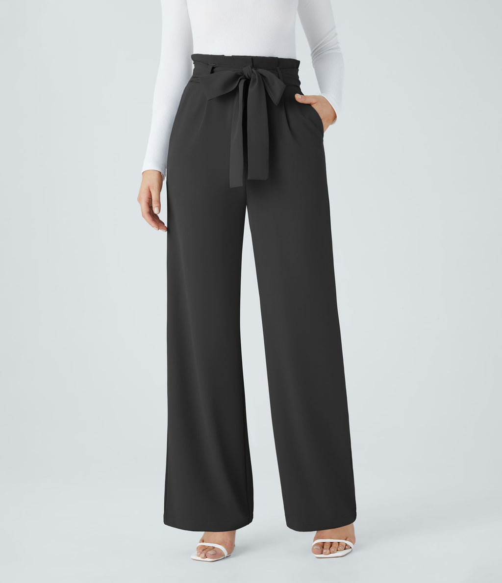 Pantalon de travail Halara Flex™ paper bag large taille haute, avec ceinture et poches