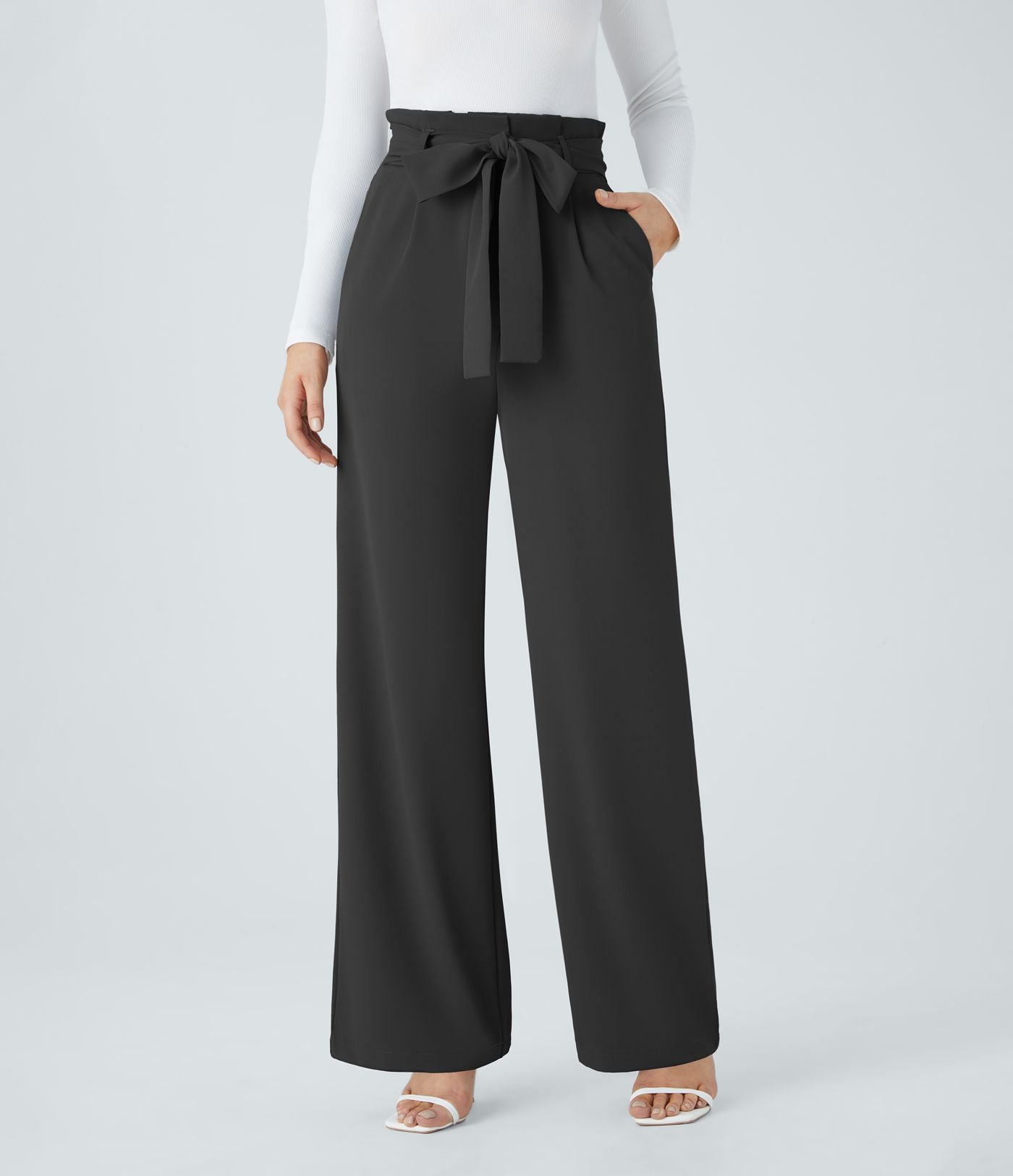 Pantalon de travail Halara Flex™ paper bag large taille haute, avec ceinture et poches