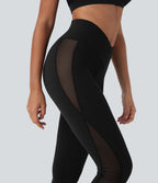 Legging de yoga Softlyzero™ taille haute croisé avec filet contrasté, poche et protection UPF50+