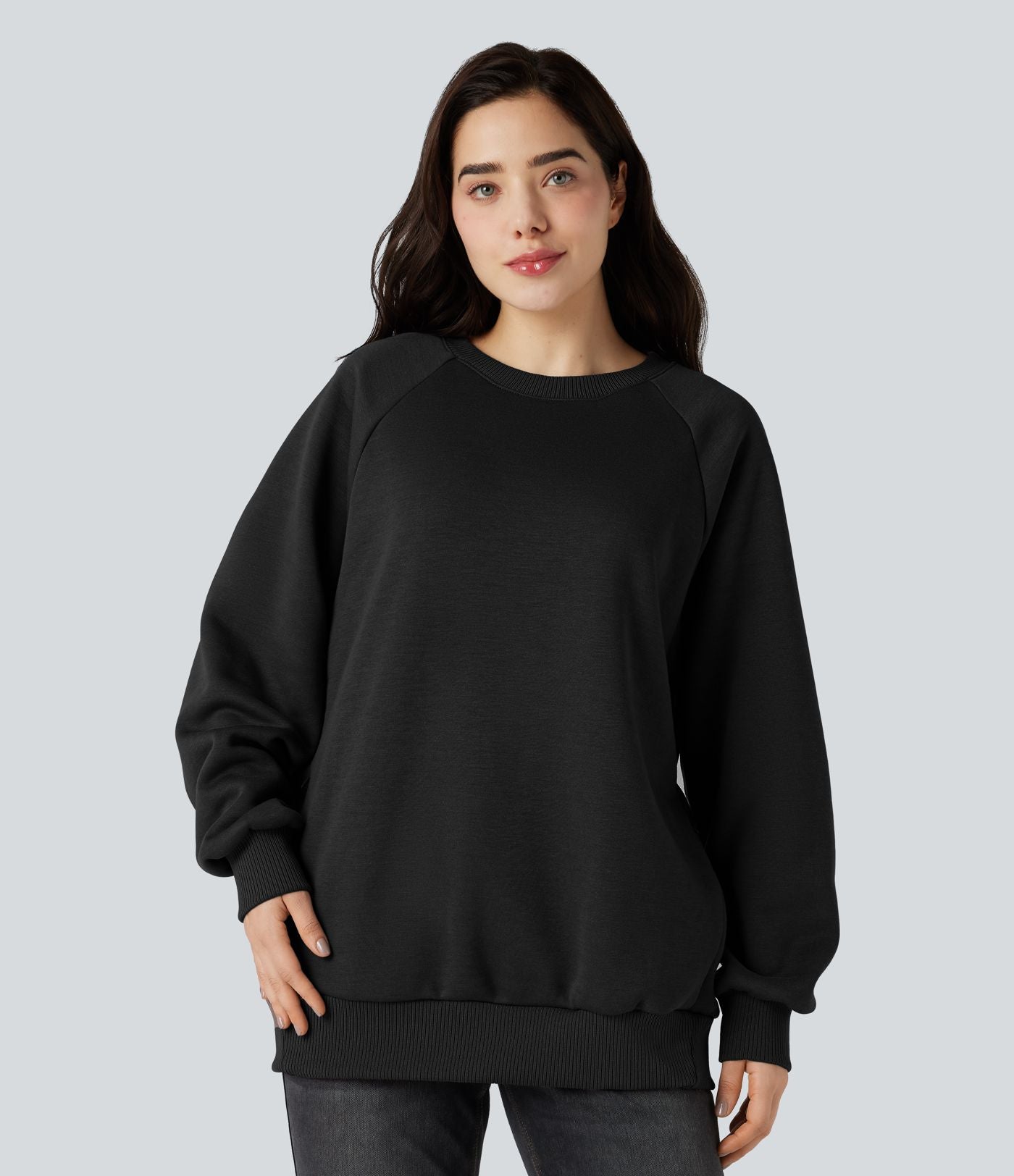 Sweat-shirt polaire oversize col rond manches longues avec poches