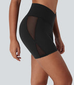 Short cycliste de yoga Softlyzero™ taille haute avec design croisé, filet contrasté, poche arrière et protection UPF50+ - 12,5 cm